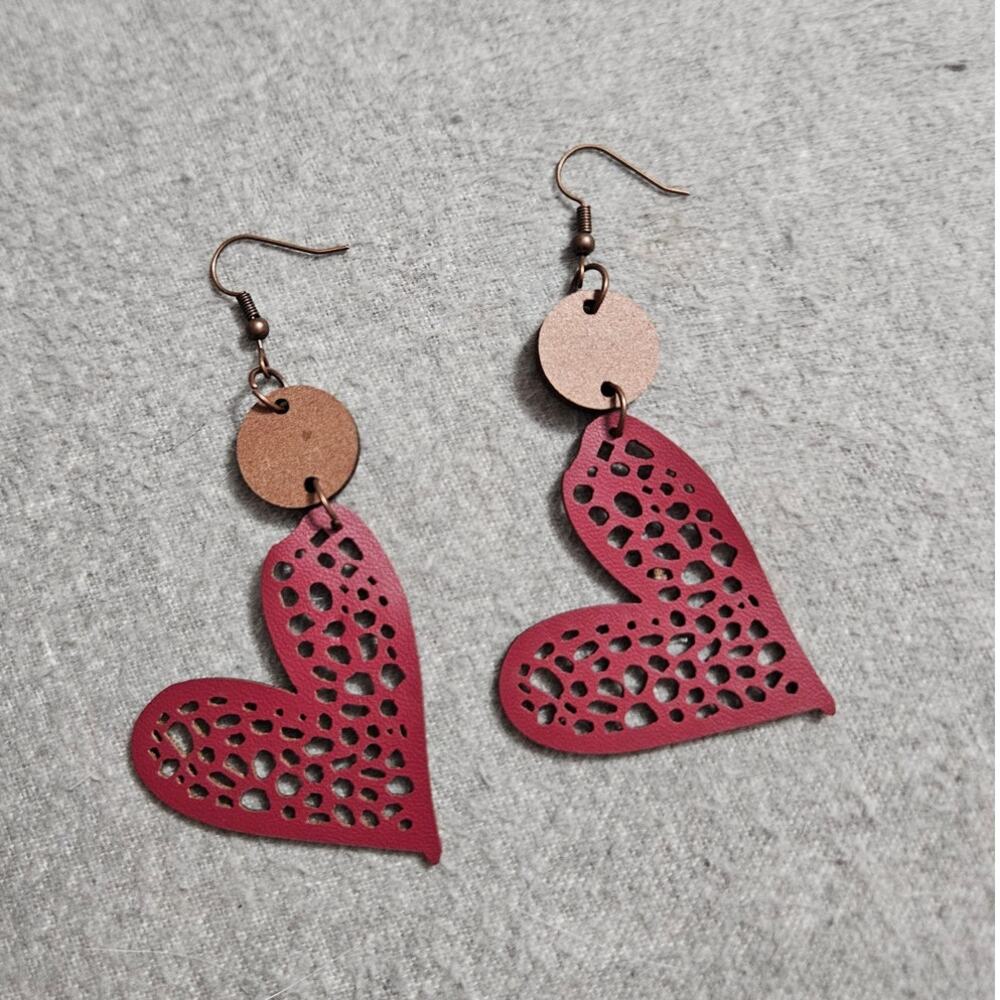 Boutique Artistic Lightweight Red Cutout Heart Dangle Earrings LOVE HEART